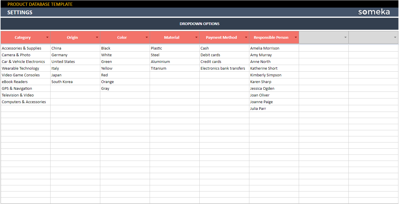 Product Database Google Sheets Template Product List Catalog