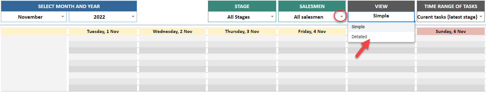 customer management calendar view 