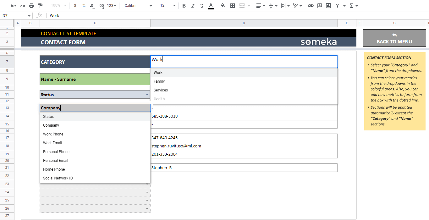 Contact List Google Sheets Template Lead Information Form