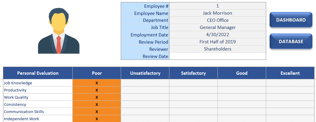 Employee Evaluation Individual Review section