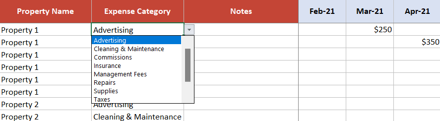 Rental Expense Sheet