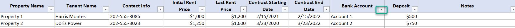 Tenant Records Sheet