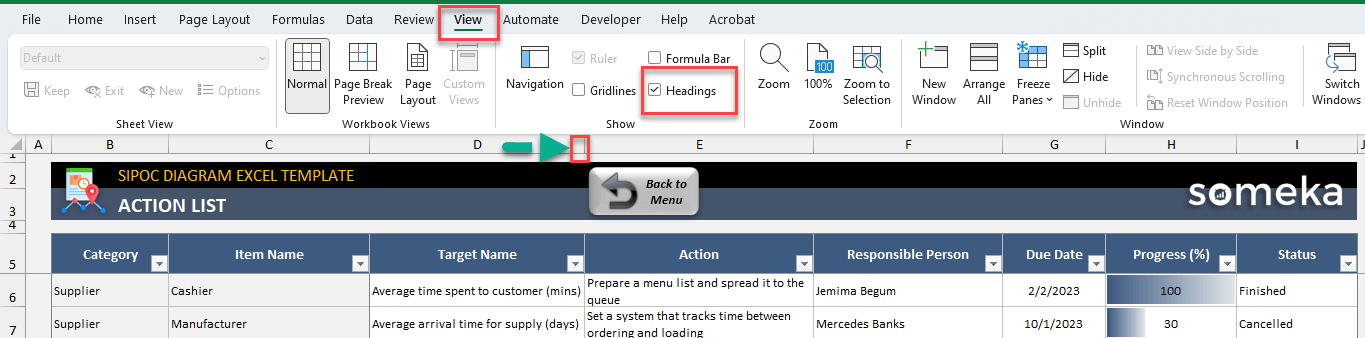 SIPOC resizing the columns