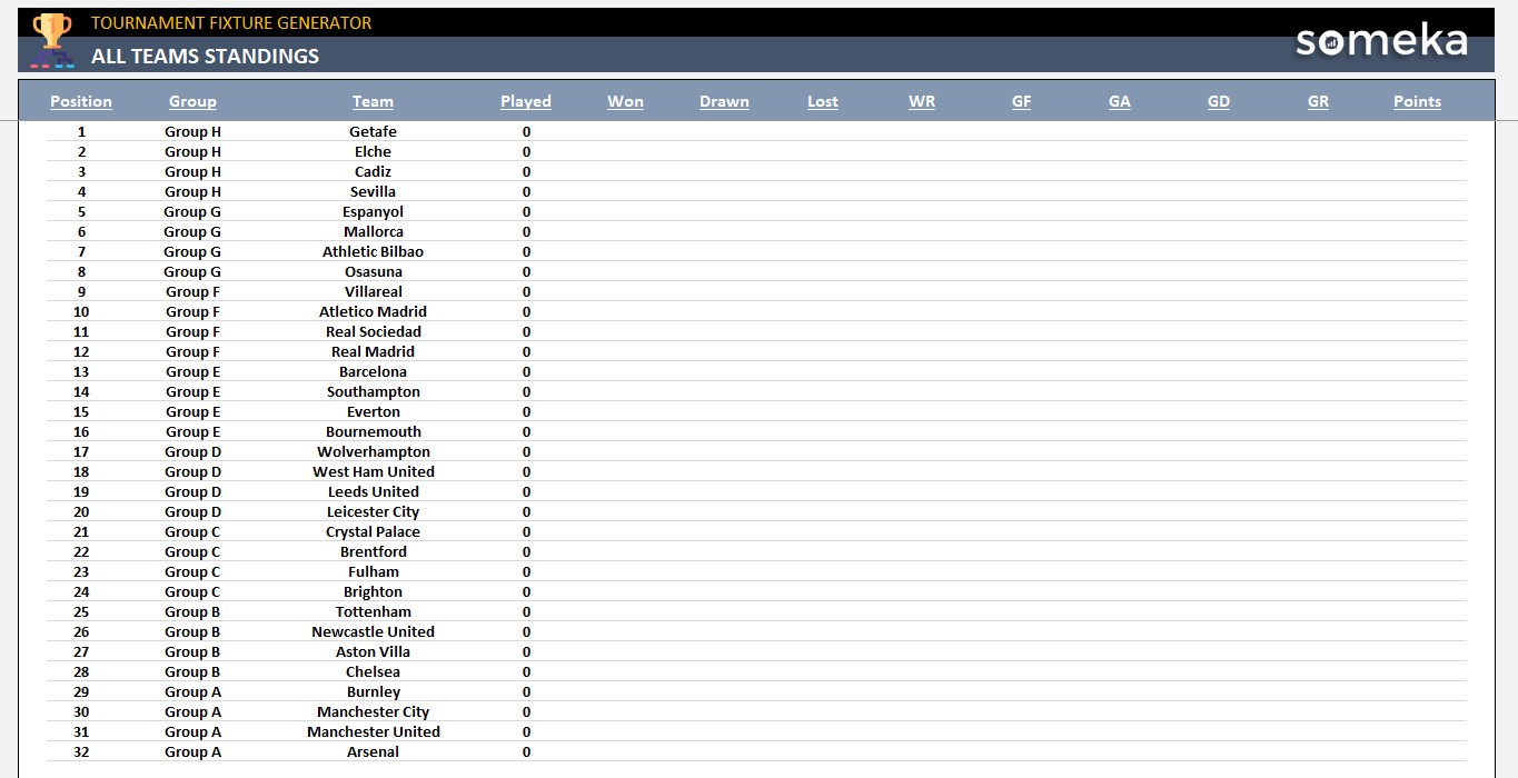 Excel Tournament Fixture Generator