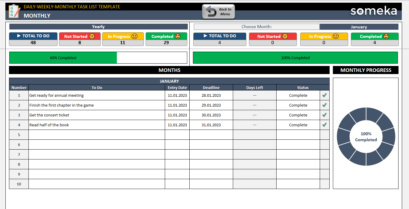 Daily Weekly Monthly Task List Excel Template To Do List 47 OFF