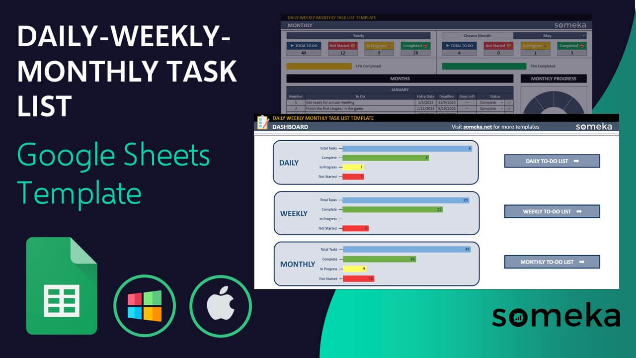 Daily Weekly Monthly Task List Google Sheets Template