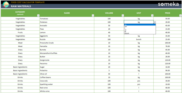 Food-Cost Calculator-Someka-Excel-Template-SS2