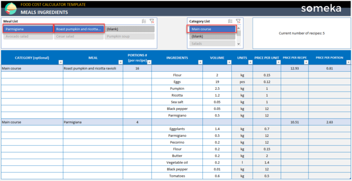 Food-Cost Calculator-Someka-Excel-Template-SS2