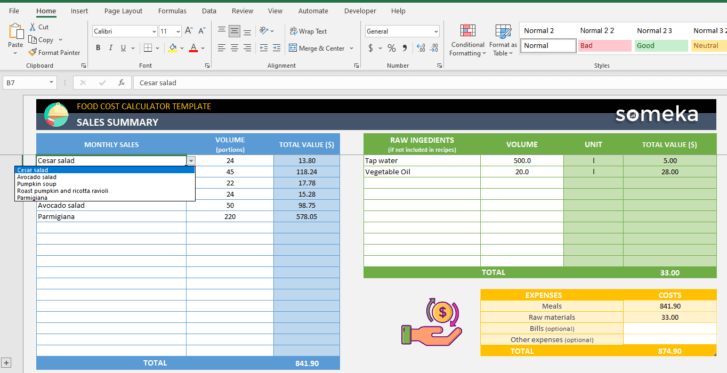 Food-Cost Calculator-Someka-Excel-Template-SS4