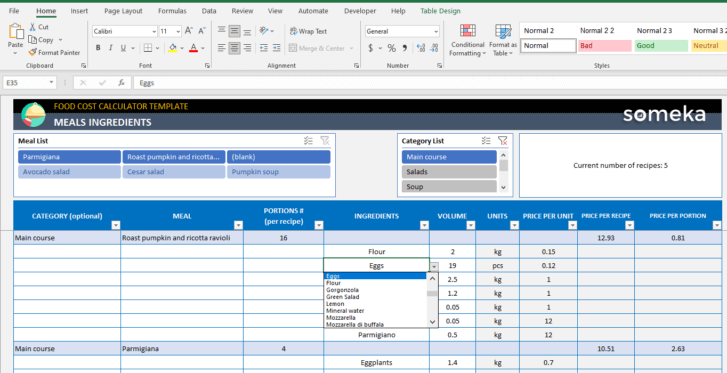 Food-Cost Calculator-Someka-Excel-Template-SS6