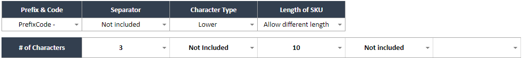 custom length and separator drop-down menu of auto sku creator 