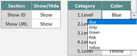 Choose Category and Color to have a better-presenting file on the Sitemap sheet