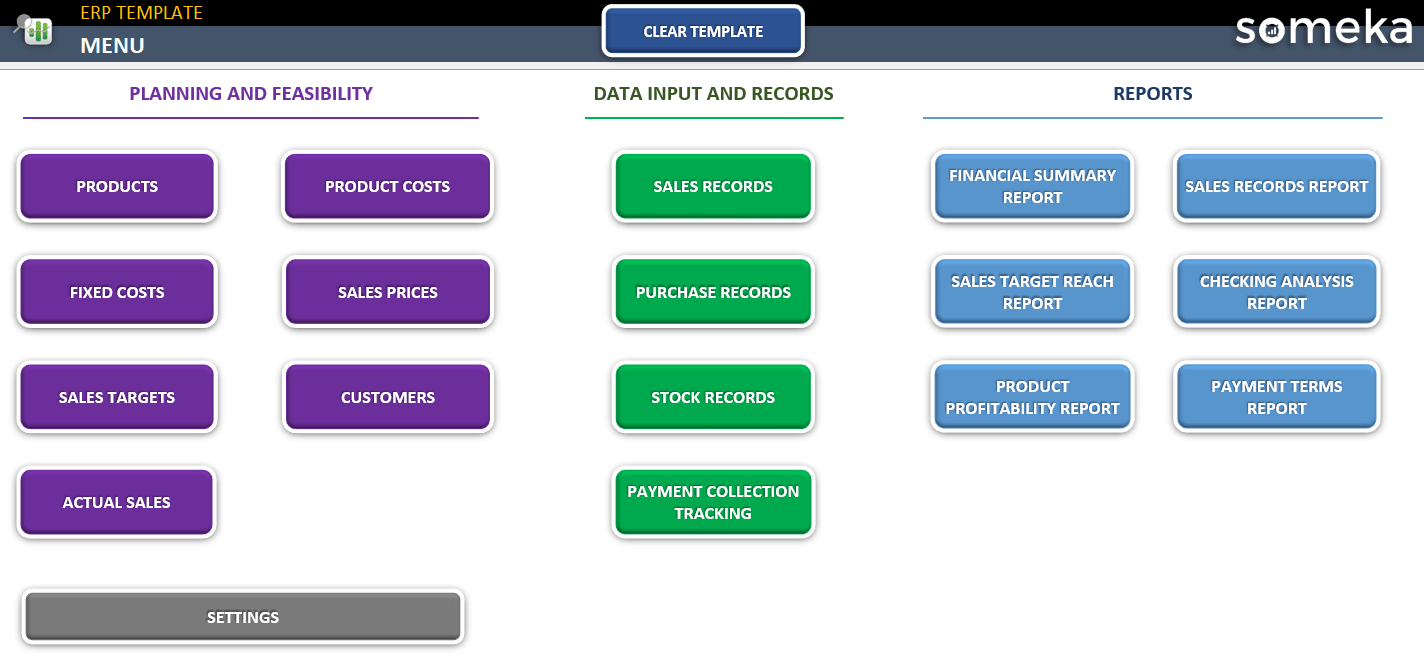 Navigation Menu of ERP Template