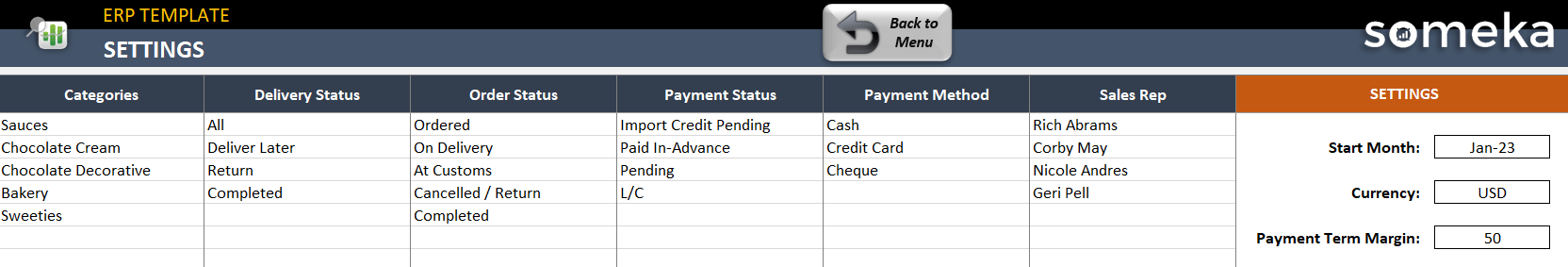 Settings Sheets with defining payment term margin