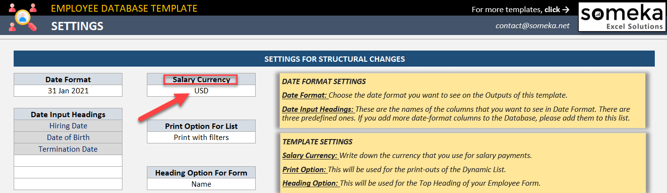 How to change salary currency in setting of staff database