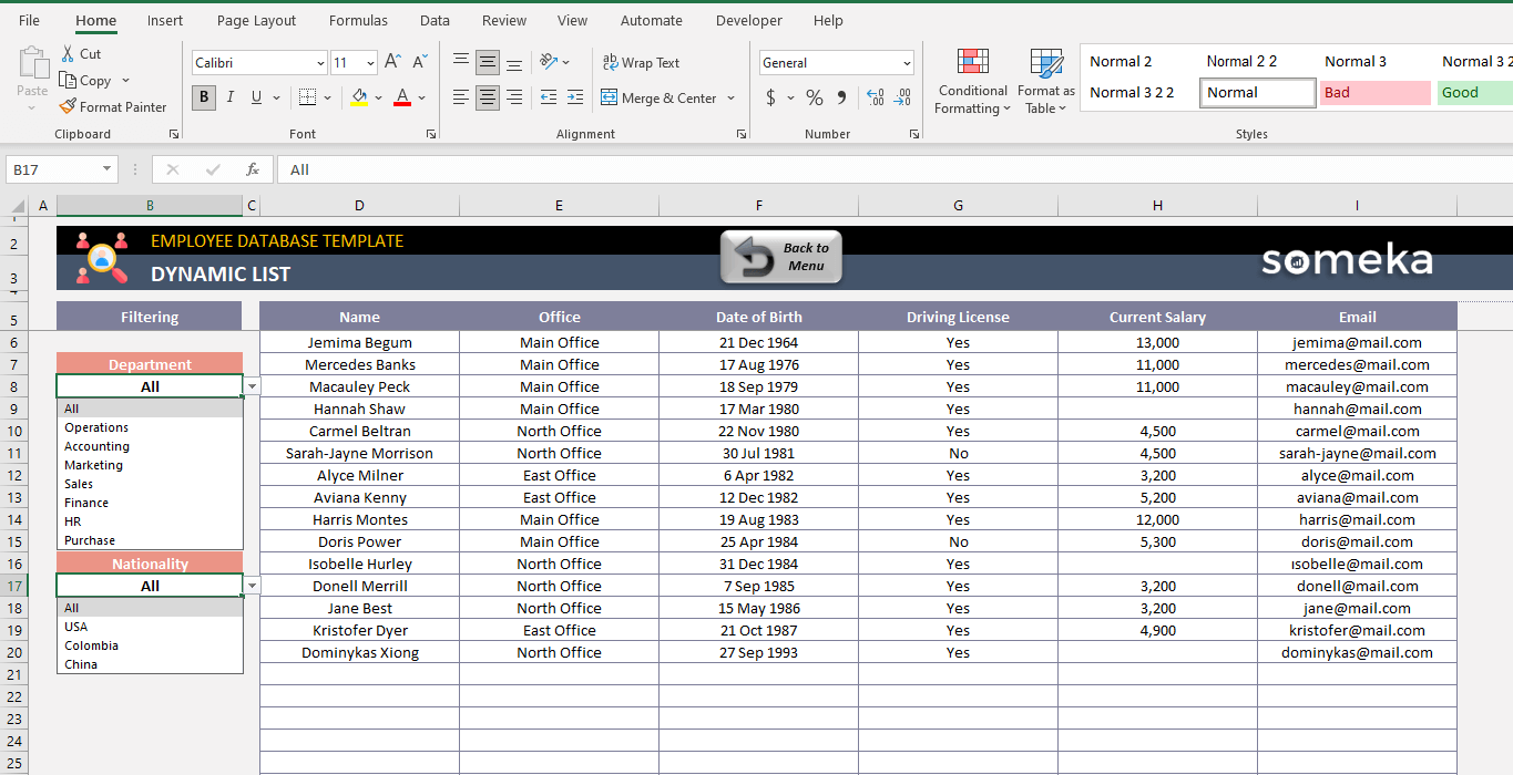 Employee database excel template free download