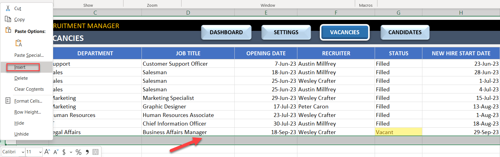 How to add more rows on job vacancies sheet