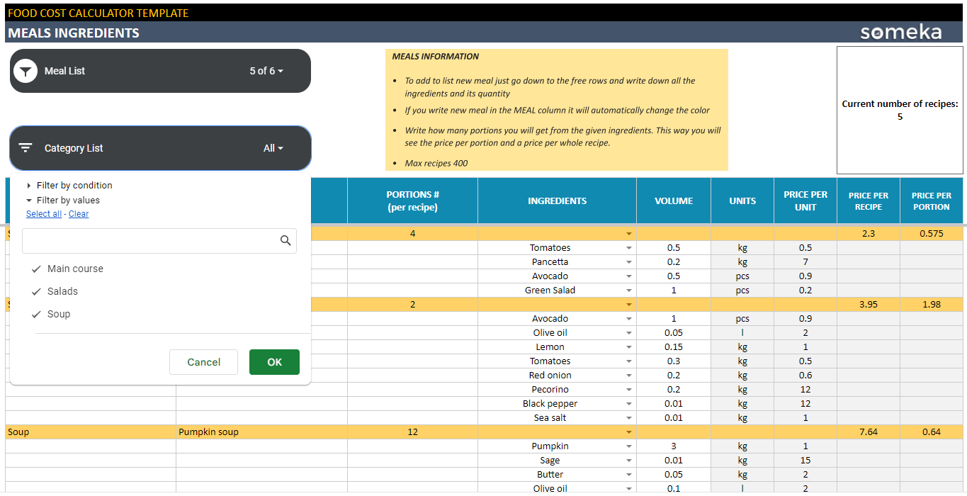 Food Cost Calculator Google Sheets