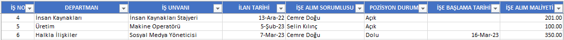 İşe alma süreci ik raporlaması