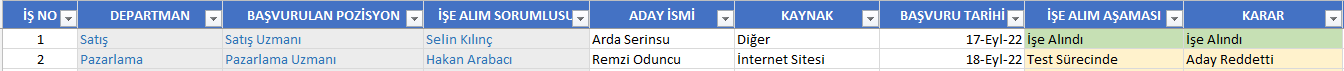 İşe alım süreci sonucu raporları