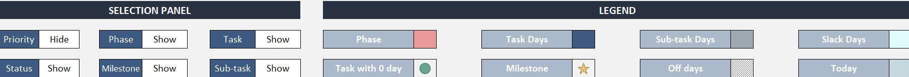 Legend section of team task management to define each phase of a project