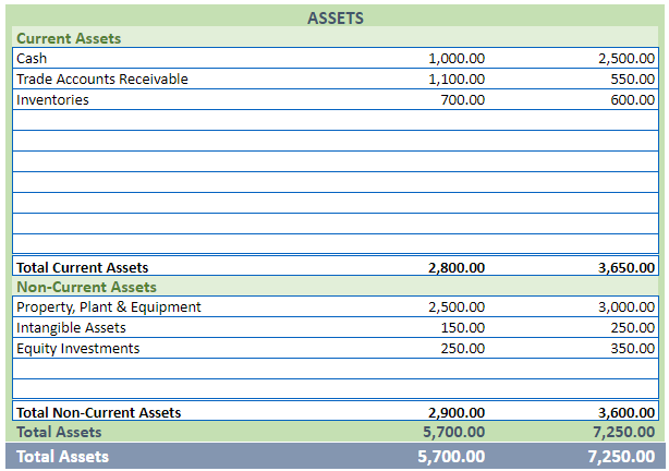 Assets in accounting sheets