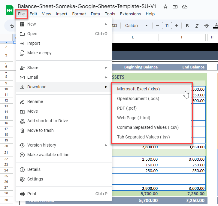 store Google Sheets file in computer