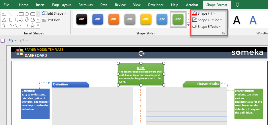 how to change shapes in excel template