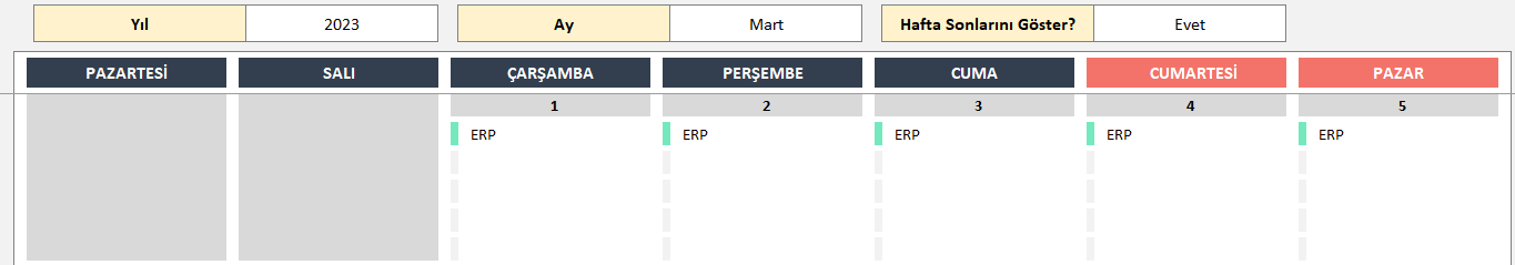 çalışan eğitim takvimi excel gösterimi