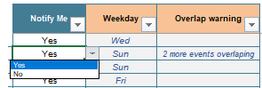 weekdays in timeboxing excel planner