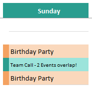 overlapping events in Excel calendar