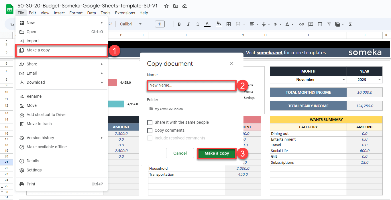 50 30 20 Budget Template In Google Sheets Budget Calculator