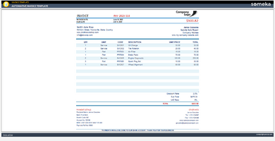 Automotive Invoice Template Someka Example Cover