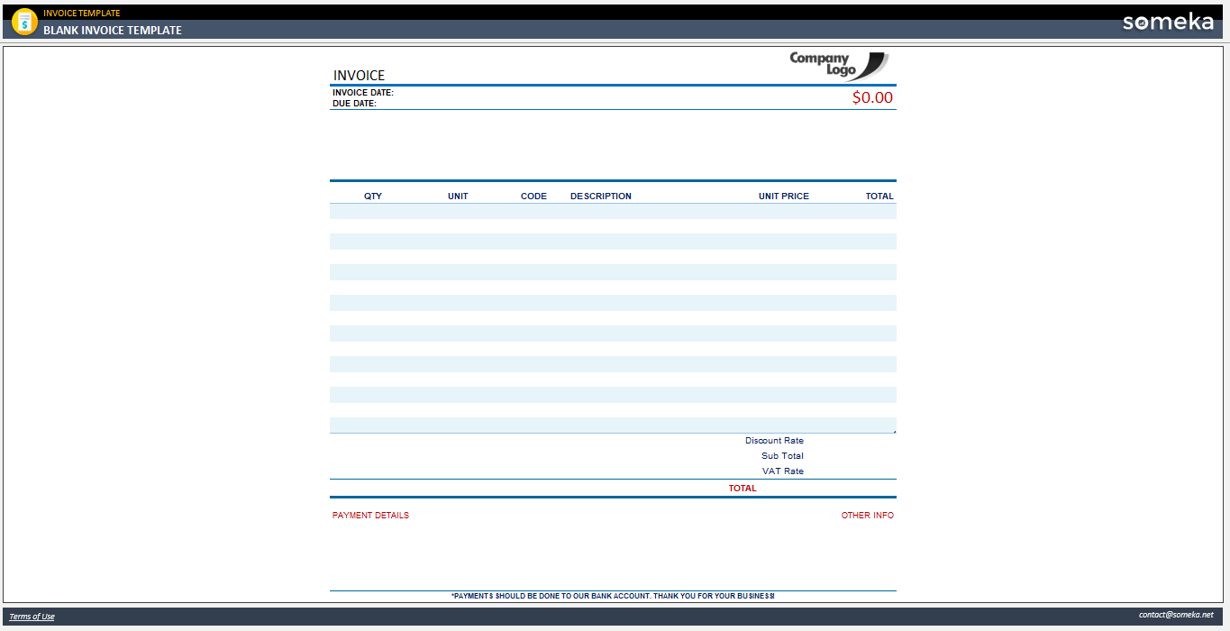 Blank Invoice Template Someka Example Cover