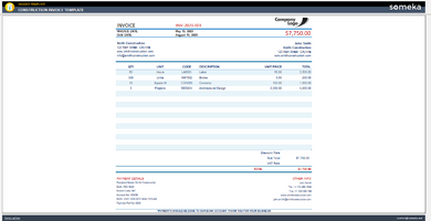 Construction Invoice Template Someka Example Cover