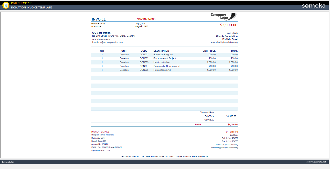 Donation Invoice Template Someka Example Cover