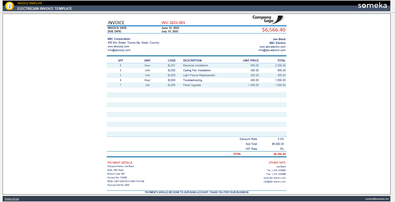 Electrician Invoice Template Someka Example Cover