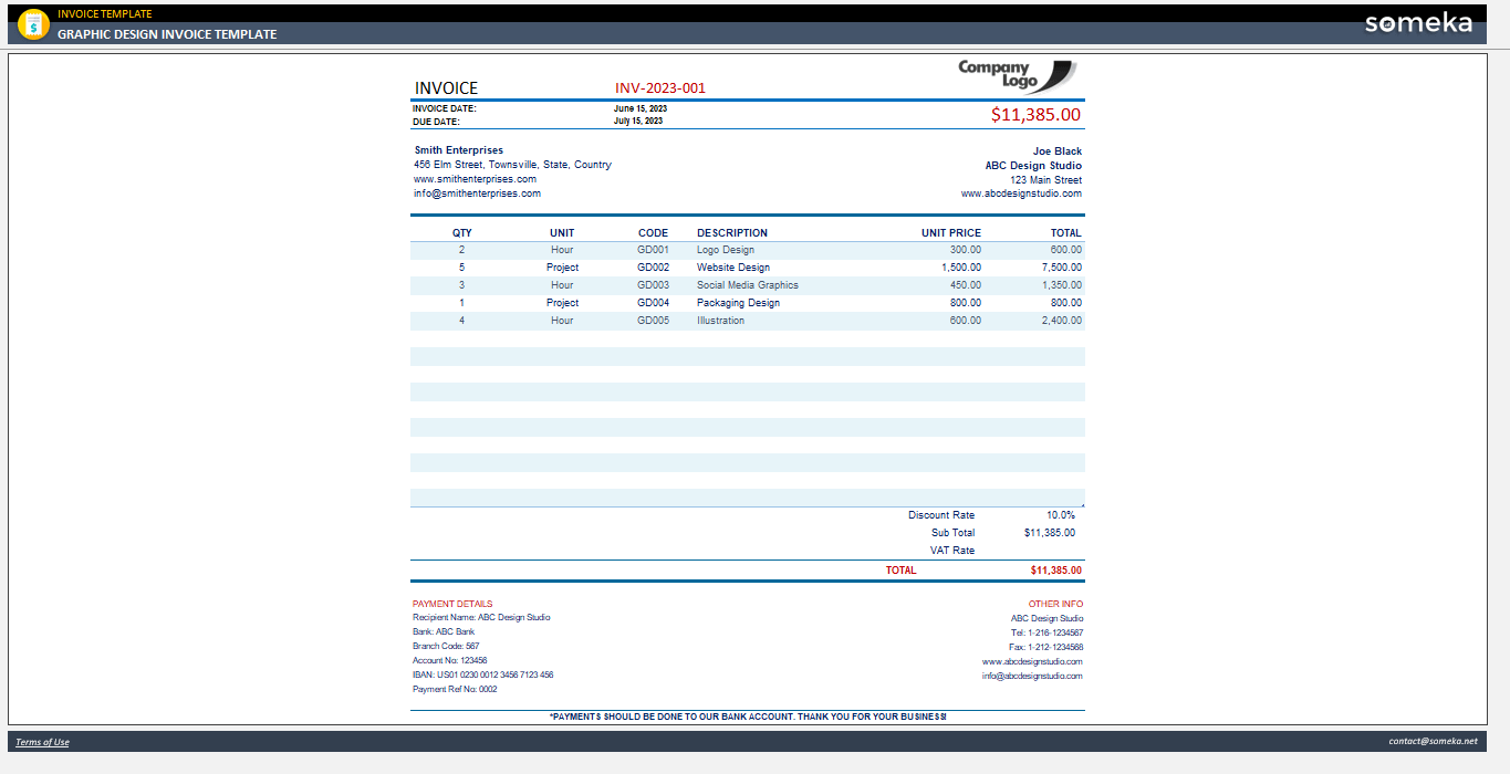 Graphic Design Invoice Template Someka Example Cover