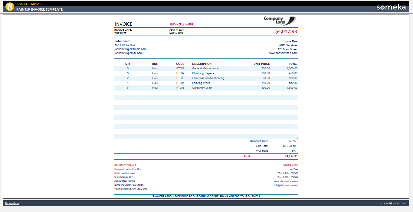 Hourly Work Invoice Template Someka Example Cover