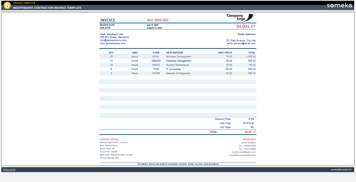 Independent-Contractor Invoice Template Someka Example Cover