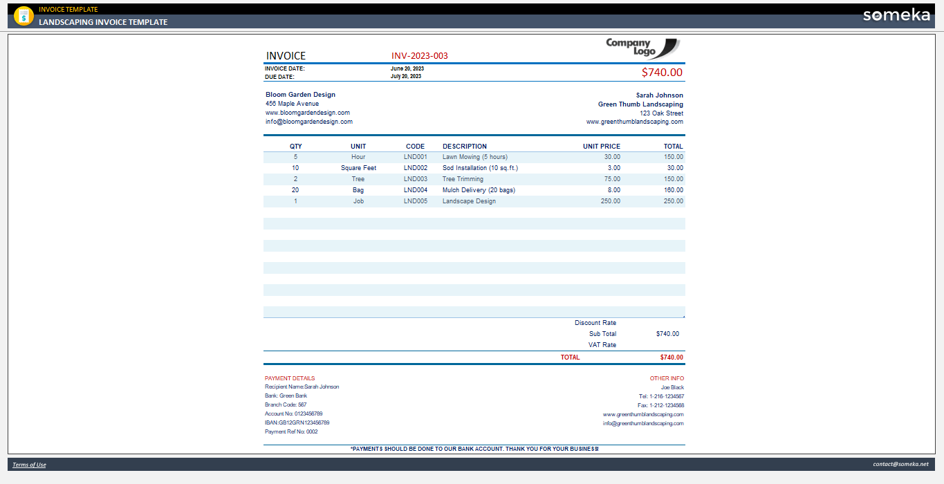 Landscaping Invoice Template Someka Example Cover