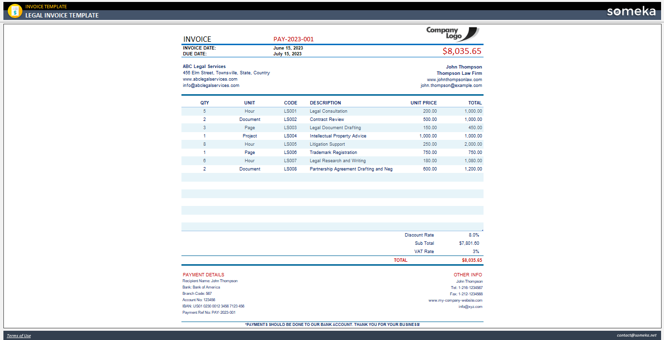 Legal Invoice Template Someka Example Cover