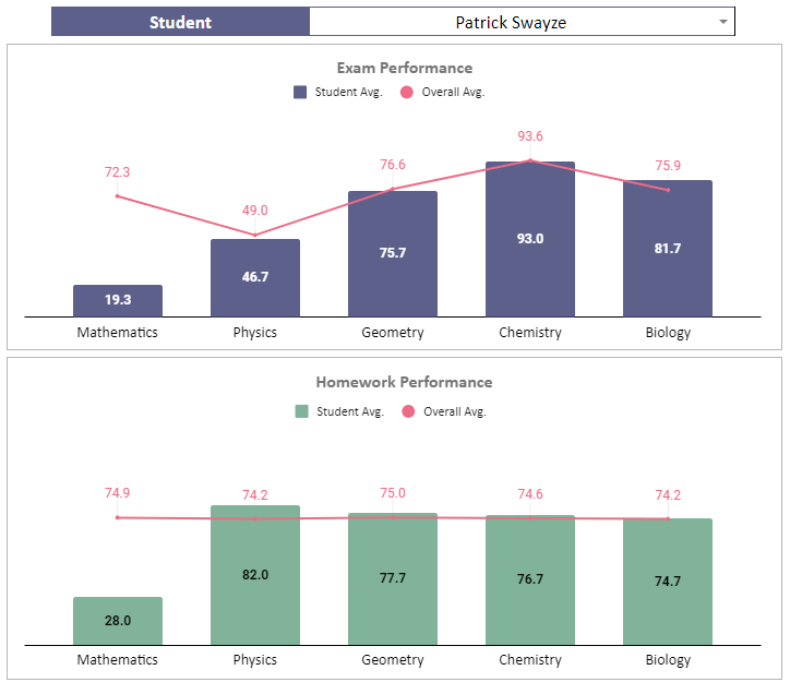 Charts to track exam and hw results