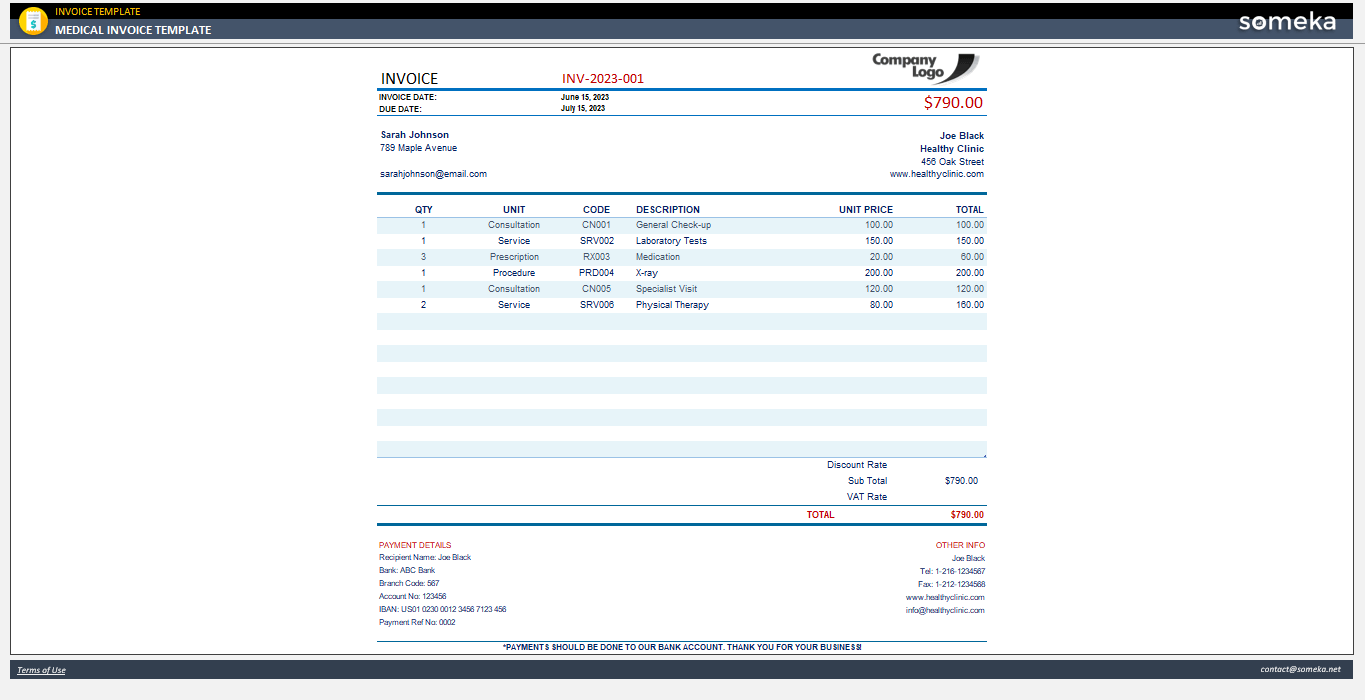 Medical Invoice Template Someka Example Cover