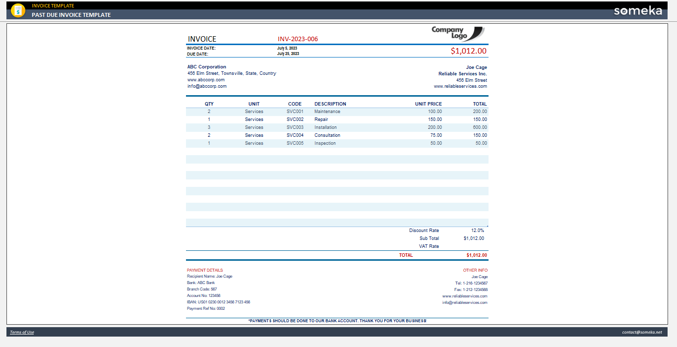 Past Due Invoice Template Someka Example Cover