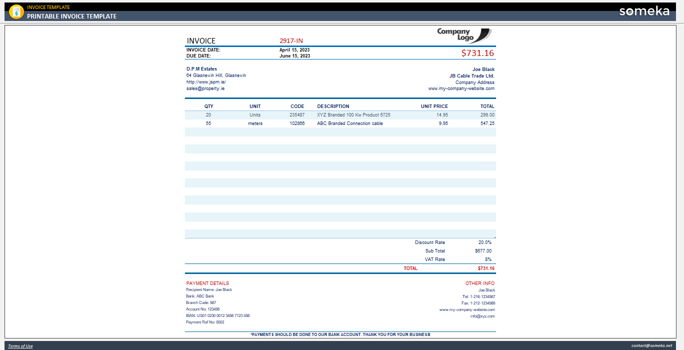 Printable Invoice Template Someka Example Cover