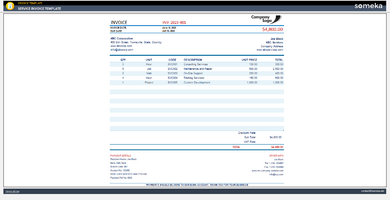 Service Invoice Example Someka Example Cover