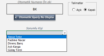 sipariş takip programı sorumlu kişi