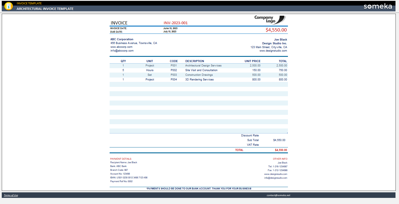 Architectural Invoice Template Someka Example Cover