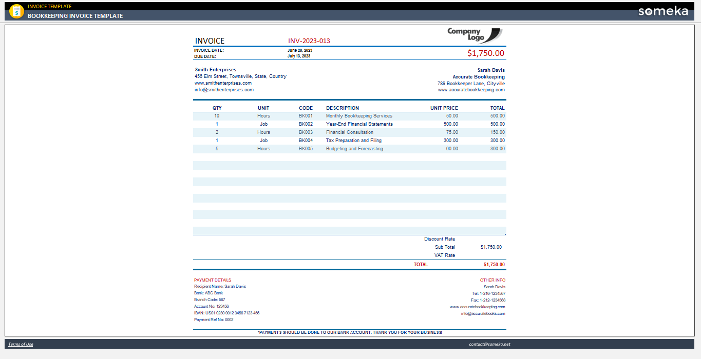 Bookkeeping Invoice Template Someka Example Cover